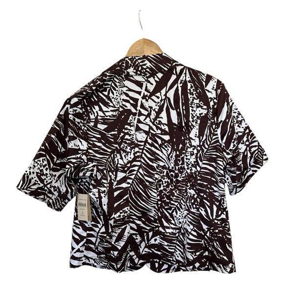 Coldwater Creek NEW Palm Print Jacket Short Sleeve Brown White 2 Button Size 14 - Picture 6 of 14